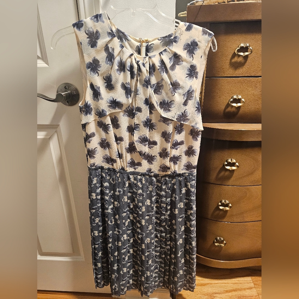 Floral Sleeveless Dress in Cream and Blue